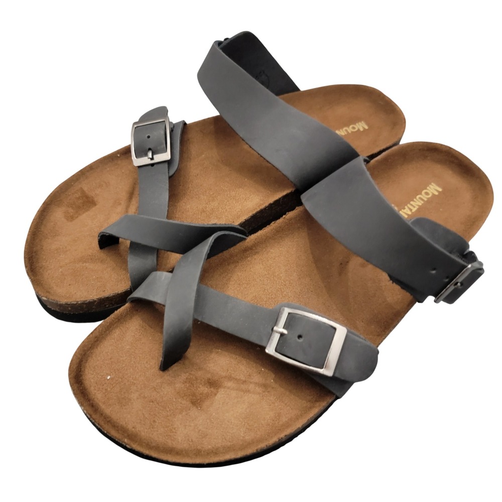 Mountain Sole Sandals Womens Size 7 Black Leather Toe Loop Buckle MS22282